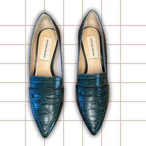 Antonio Melani Green Crocodile Kitten Pumps